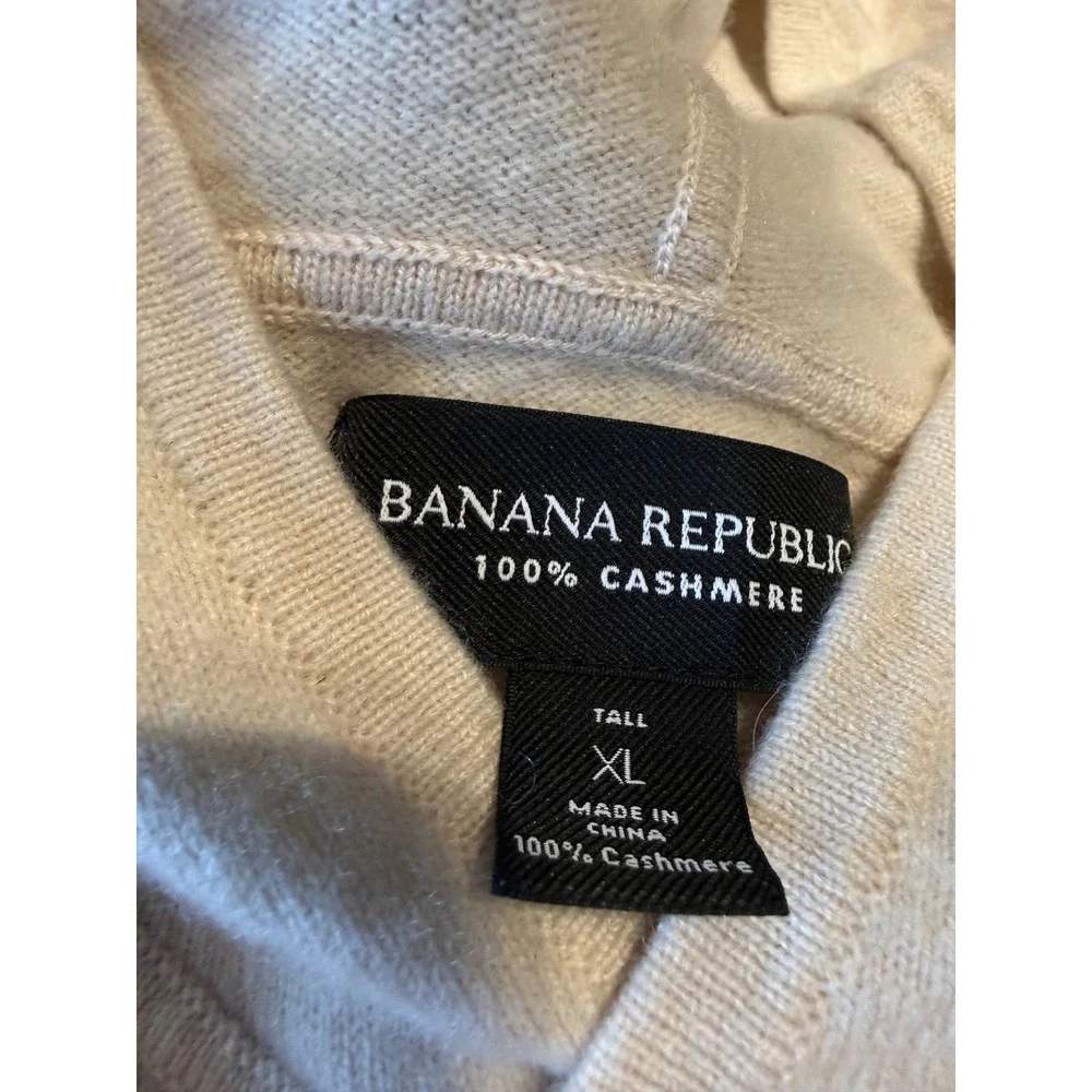 Banana Republic 100% Cashmere Hoodie Mens XL Tall Cream Pullover Sweater Knit